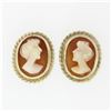 Image 1 : Vintage 14K Yellow Gold Mini Oval Carved Shell Cameo Twisted Wire Stud Earrings