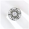 Image 3 : Vintage 14k White Gold 0.39 ctw Old Diamond Round Puffed Dome Bombe Platter Ring