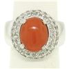 Image 3 : 14k White Gold Oval Cabochon Red Coral Ring w/ 2.10 ctw Diamond Halo