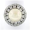 Image 1 : Vintage 18K White Gold Large Golden Pearl 2.10 ctw Tiered Double Diamond Halo Ri