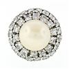 Image 4 : Vintage 18K White Gold Large Golden Pearl 2.10 ctw Tiered Double Diamond Halo Ri