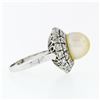 Image 5 : Vintage 18K White Gold Large Golden Pearl 2.10 ctw Tiered Double Diamond Halo Ri