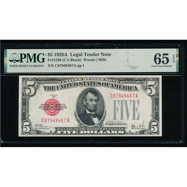 1928A $5 Legal Tender Note PMG 65EPQ