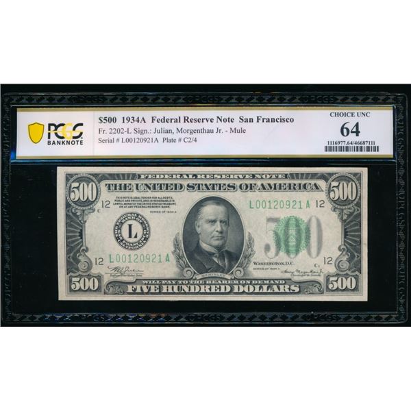 1934A $500 San Francisco FRN PCGS 64