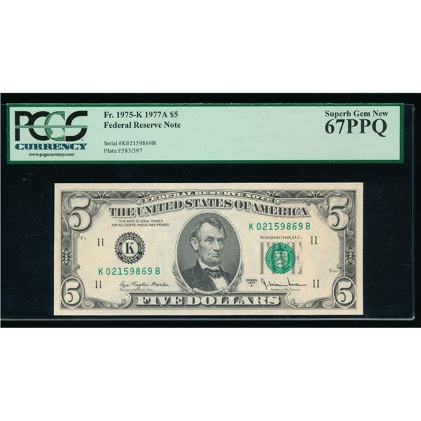 1977A $5 Dallas FRN PCGS 67PPQ