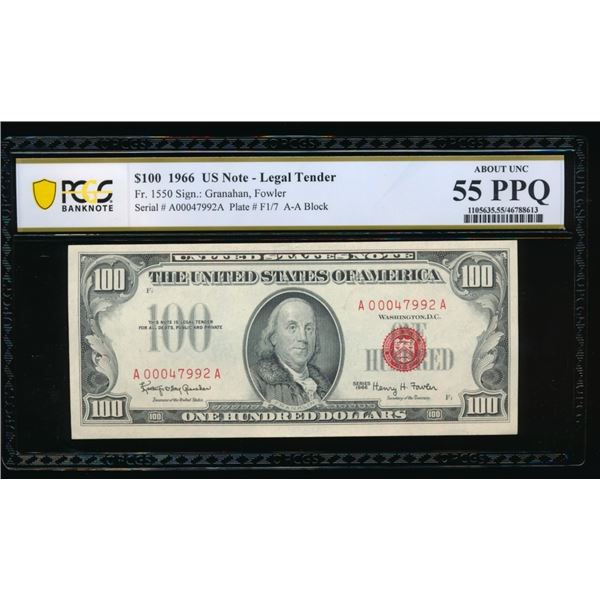 1966 $100 Legal Tender Note PCGS 55PPQ