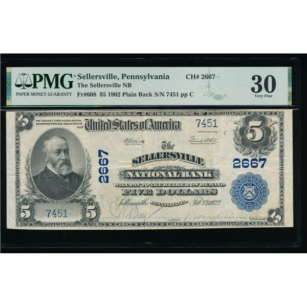 1902 $5 Sellersville PA National PMG 30