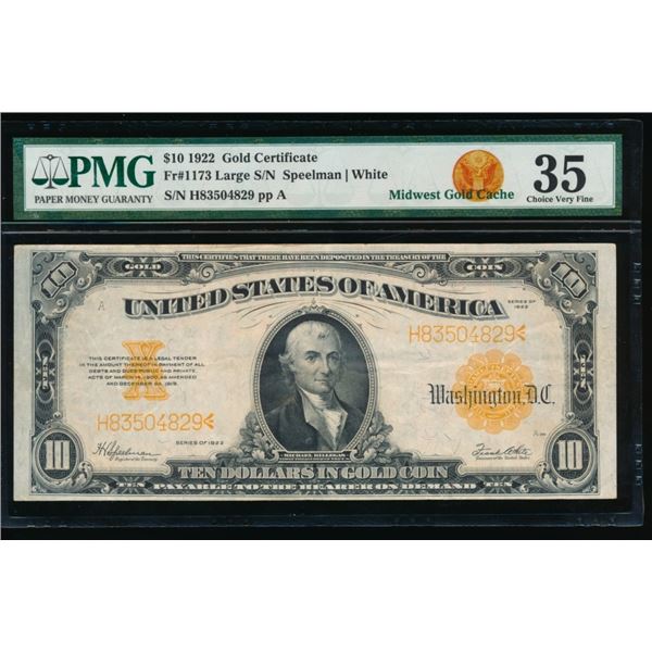 1922 $10 Gold Certificate PMG 35