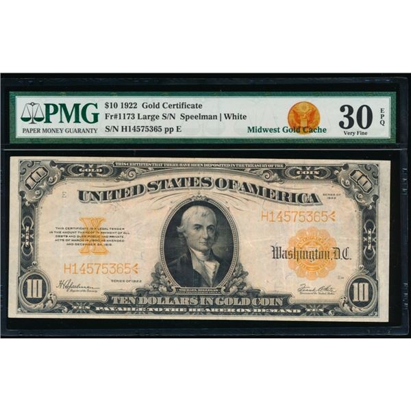 1922 $10 Gold Certificate PMG 30EPQ