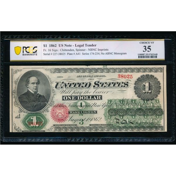1862 $1 Legal Tender Note PCGS 35
