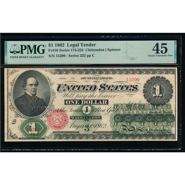 1862 $1 Legal Tender Note PMG 45