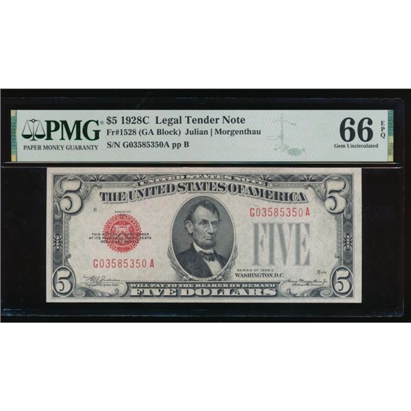 1928C $5 Legal Tender Note PMG 66EPQ