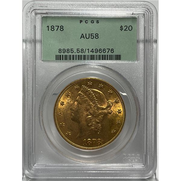 1878 $20 Liberty Head Double Eagle PCGS AU58