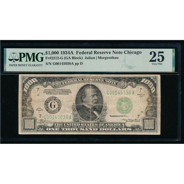 1934A $1000 Chicago FRN PMG 25