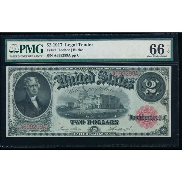 1917 $2 Legal Tender Note PMG 66EPQ