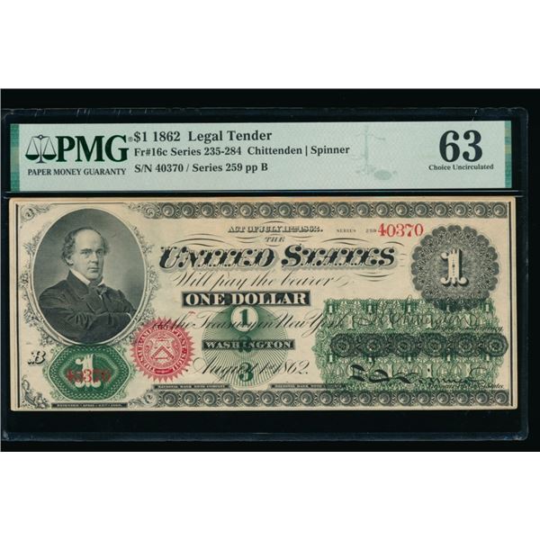 1862 $1 Legal Tender Note PMG 63