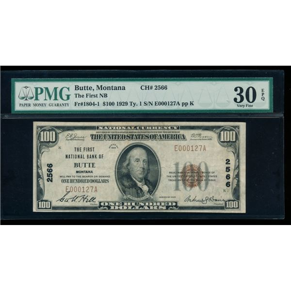 1929 $100 Butte MT National PMG 30EPQ