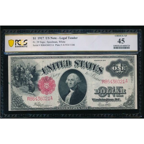 1917 $1 Legal Tender Note PCGS 45