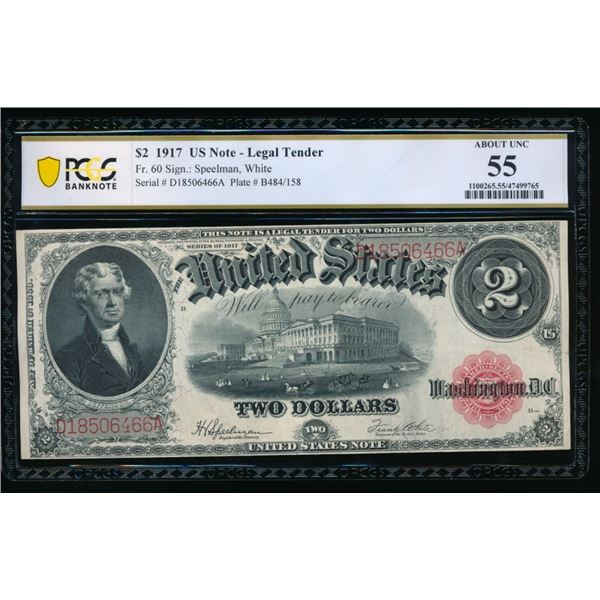 1917 $2 Legal Tender Note PCGS 55