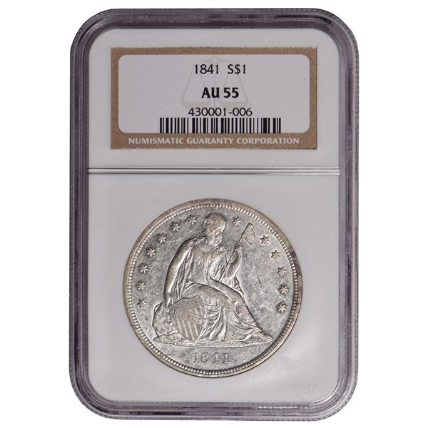 1841 $1 Seated Liberty Dollar NGC AU55
