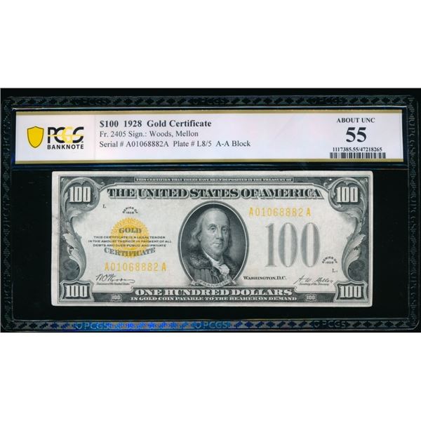 1928 $100 Gold Certificate PCGS 55