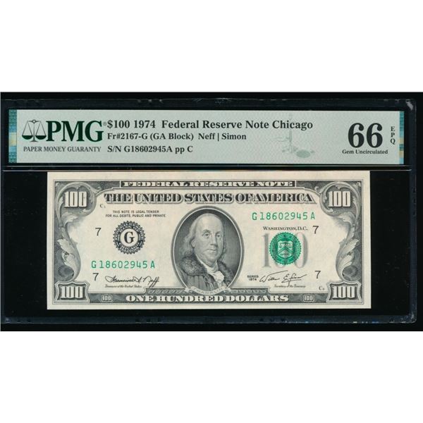 1974 $100 Chicago FRN PMG 66EPQ