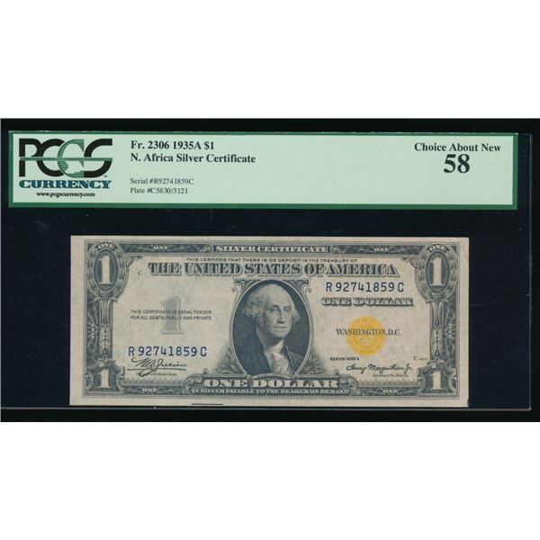 1935A $1 North Africa Silver Certificate PCGS 58