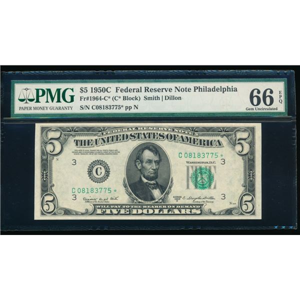 1950C $5 STAR Philadelphia FRN PMG 66EPQ