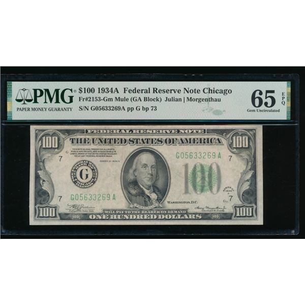 1934A $100 Chicago Mule FRN PMG 65EPQ