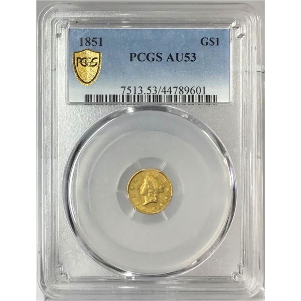 1851 $1 Liberty Head PCGS AU53