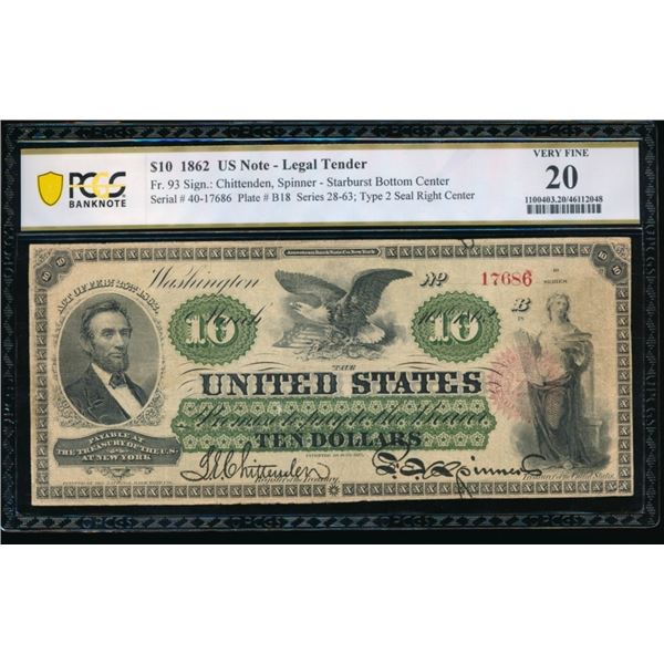 1862 $10 Legal Tender Note PCGS 20