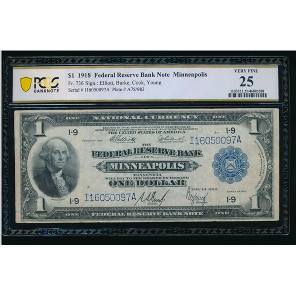 1918 $1 Minneapolis FRBN PCGS 25