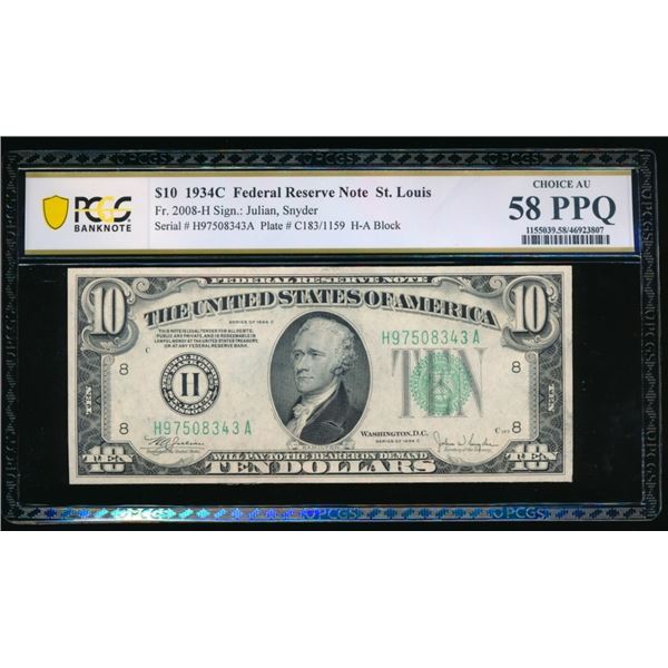 1934C $10 St Louis FRN PCGS 58PPQ