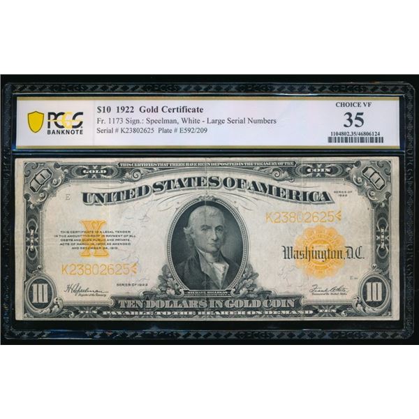 1922 $10 Gold Certificate PMG 35