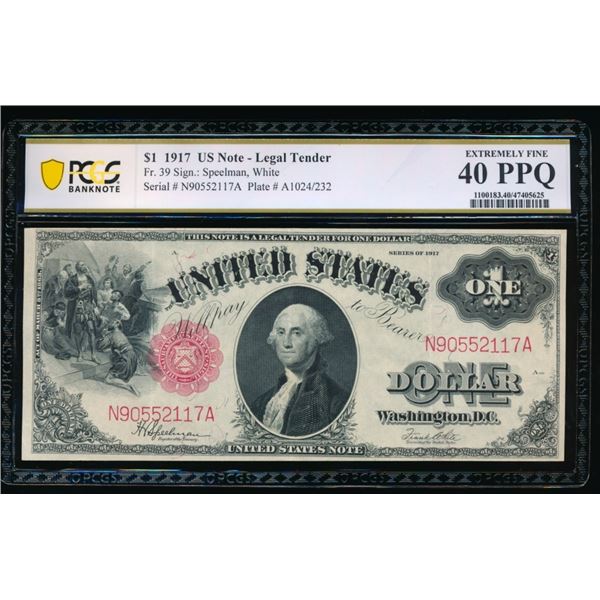 1917 $1 Legal Tender Note PCGS 40PPQ