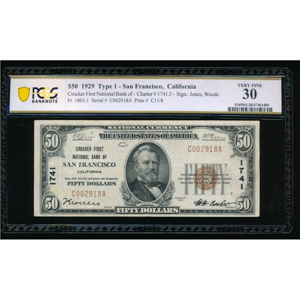 1929 $50 San Francisco CA National PCGS 30