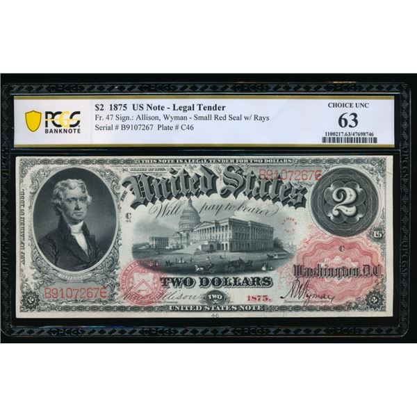 1875 $2 Legal Tender Note PCGS 63
