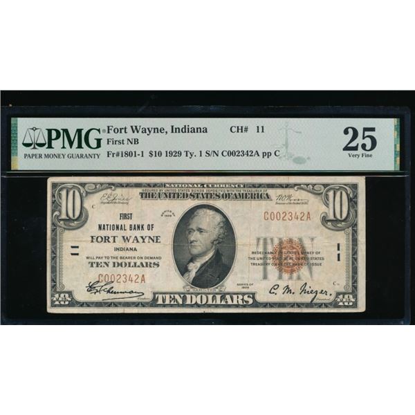 1929 $10 Fort Wayne IN National PMG 25