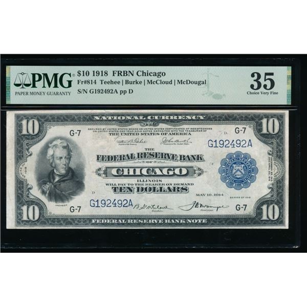 1918 $10 Chicago FRBN PMG 35