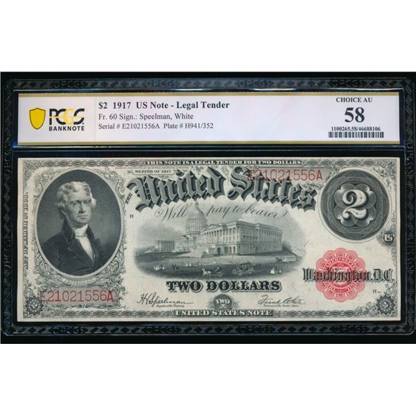 1917 $2 Legal Tender Note PCGS 58