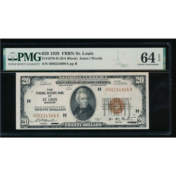 1929 $20 St Louis FRN PMG 64EPQ