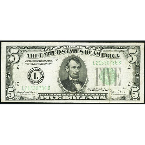 1934D $5 San Francisco Federal Reserve Note