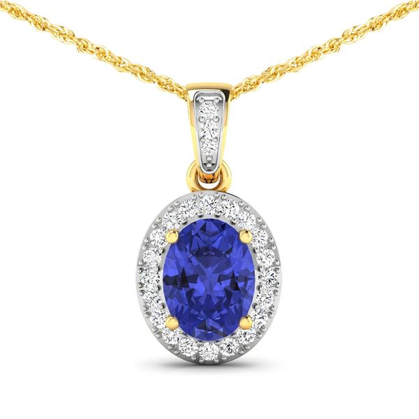 14KT Yellow Gold 1.09ct Tanzanite and Diamond Pendant with Chain