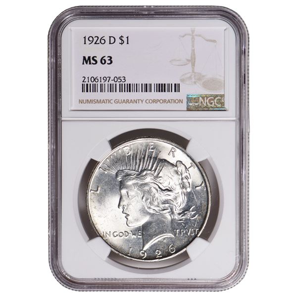 1926-D $1 Peace Dollar NGC MS63