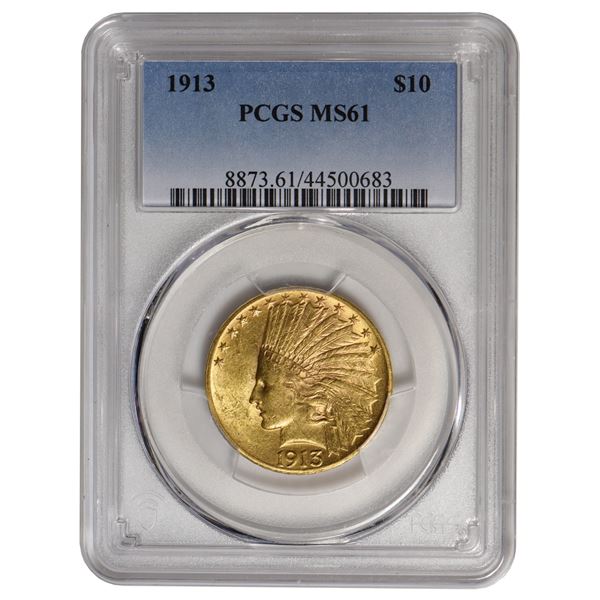 1913 $10 Indian Head Eagle Gold Coin PCGS MS61