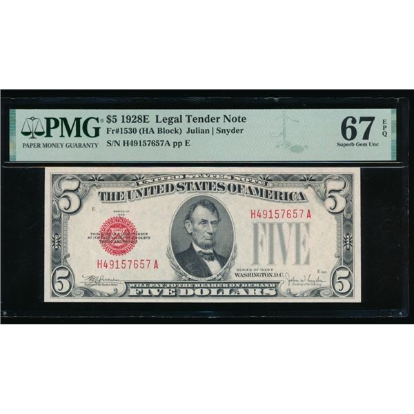 1928E $5 Legal Tender Note PMG 67EPQ