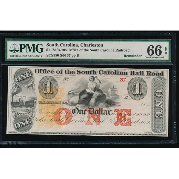 1840s-70s $1 Charleston SC Obsolete Note PMG 66EPQ