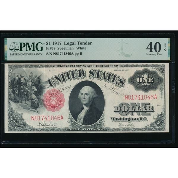 1917 $1 Legal Tender Note PMG 40EPQ