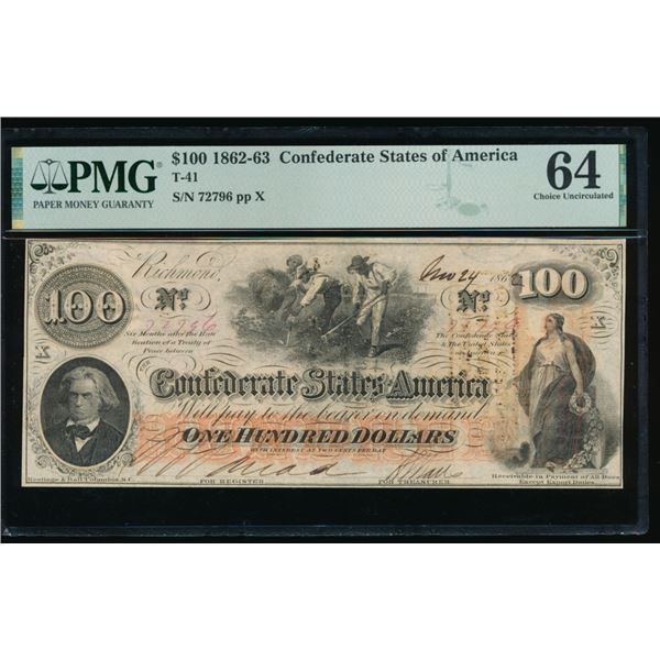 1862-63 $100 T-41 Confederate PMG 64