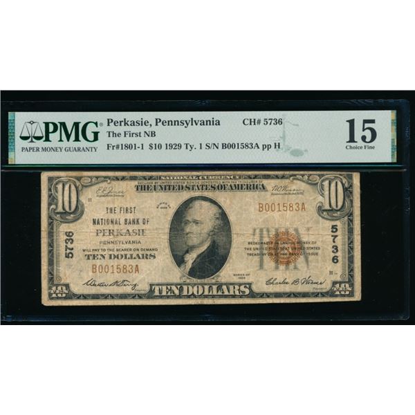 1929 $10 Perkasie PA National PMG 15